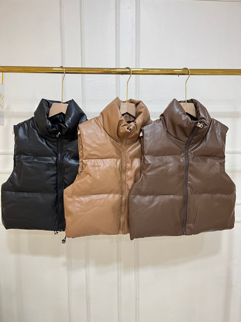 Leather Half Sleeves Puffer Jacket